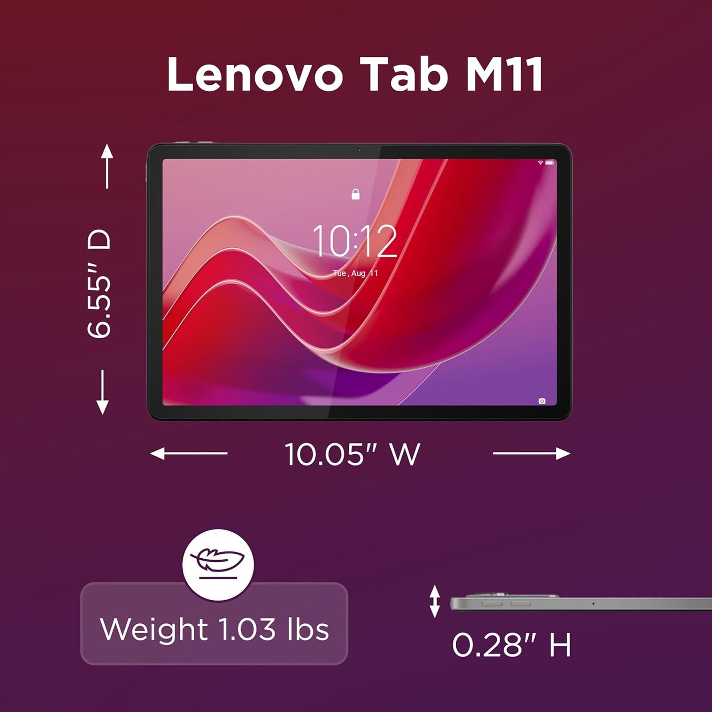 Lenovo Tab M11, 11” Display, MediaTek Helio G88 Octa-Core, 8GB RAM, 128GB SSD, 1920x1200 px, Ambient Light-Sensor, 10 Hour Battery, Comes w/Folio Case, Luna Grey