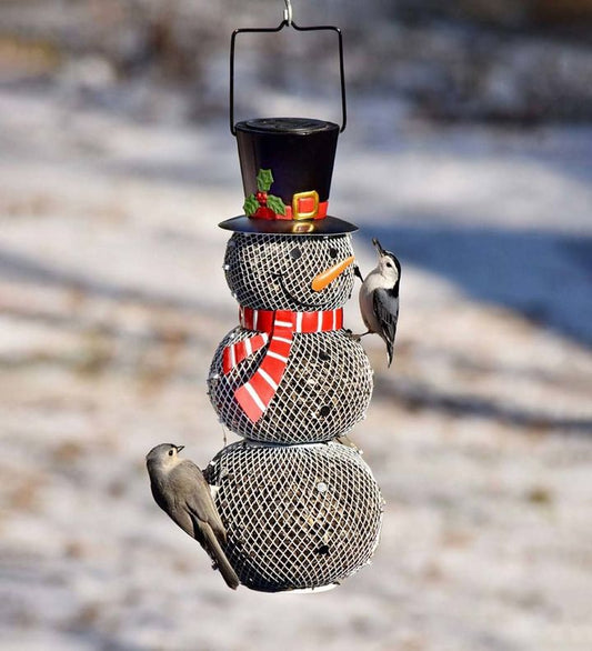 Solar Snowman Metal Mesh Bird Feeder
