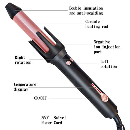 Hair Curlers Automatic Curling Iron Hair Styling Ceramic Professional Roller Rotating Curl Iron Curling Wand (Black & White)
